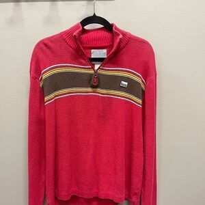 Vtg Hollister Red and Brown 1/4 Zip-Up Sweater